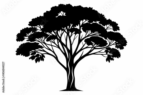 eucalyptus tree silhouette line art vector illustration