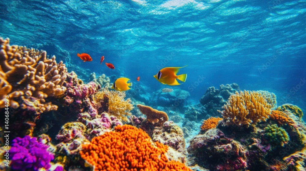Fototapeta premium colorful fish swim in an array of colors and shapes