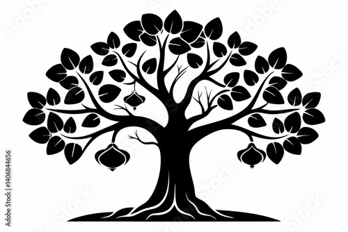 fig tree silhouette line art vector illustration