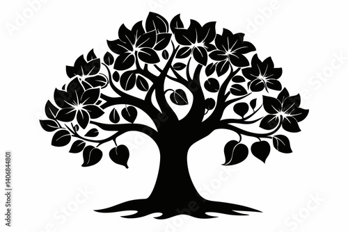 fig tree silhouette line art vector illustration