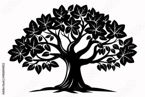fig tree silhouette line art vector illustration