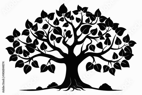 fig tree silhouette line art vector illustration