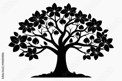 fig tree silhouette line art vector illustration