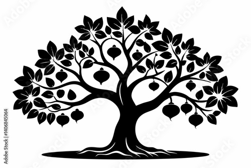 fig tree silhouette line art vector illustration