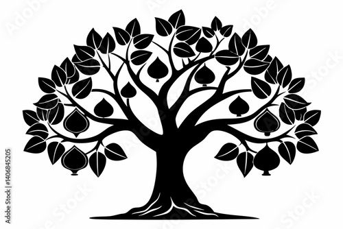 fig tree silhouette line art vector illustration