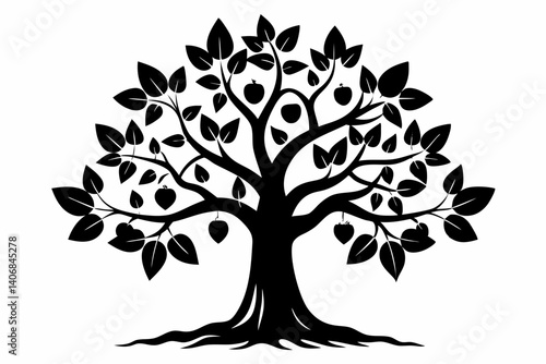 fig tree silhouette line art vector illustration