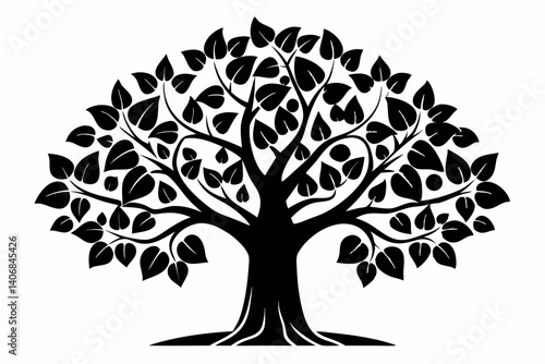 fig tree silhouette line art vector illustration