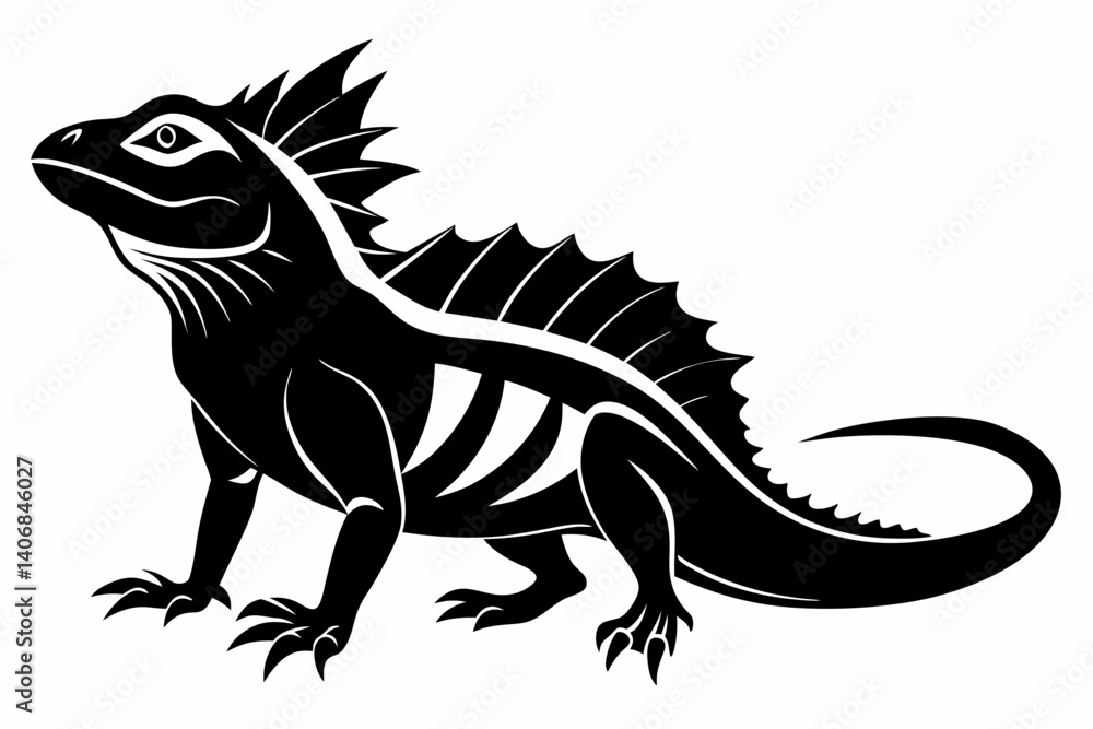Fototapeta premium frilled lizard silhouette line art vector illustration