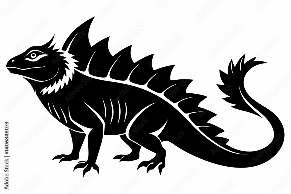 Fototapeta premium frilled lizard silhouette line art vector illustration
