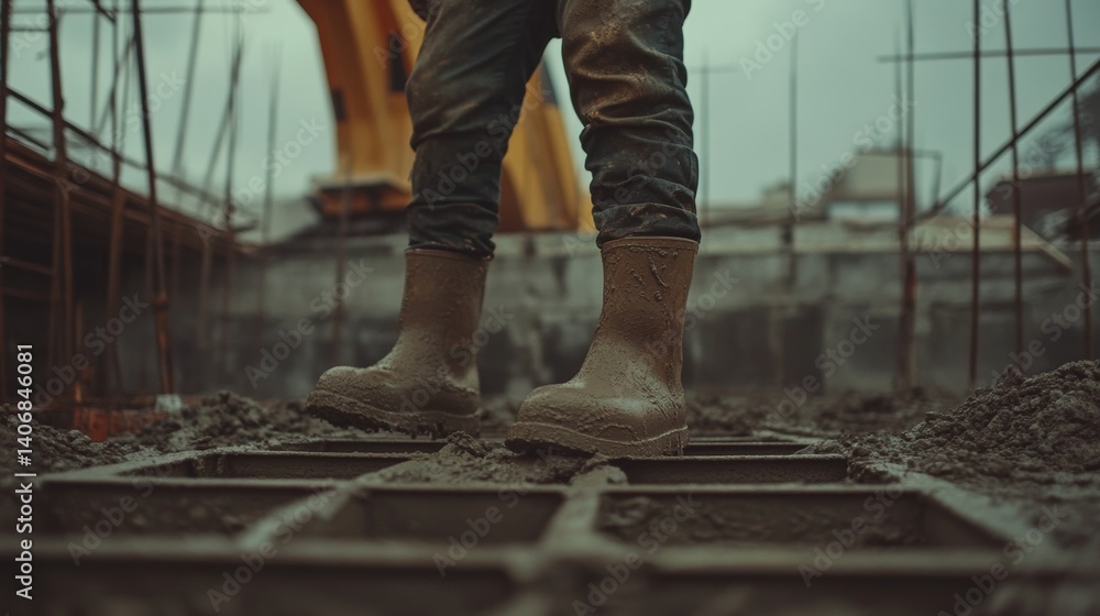 Construction worker pouring concrete for a foundation. Featuring concrete pouring Construction worker pouring concrete for a foundation. Featuring concrete pouring
