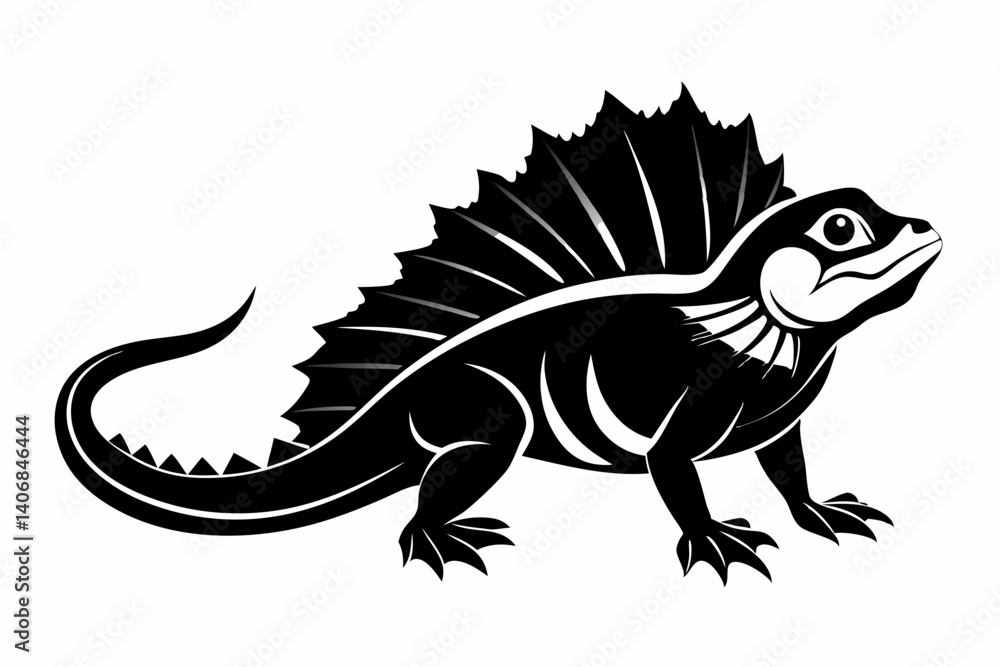 Fototapeta premium frilled lizard silhouette line art vector illustration