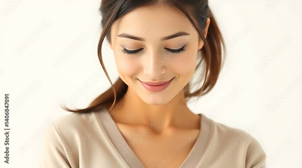Beautiful Young Woman with Long Lashes and a Gentle Smile: Close-Up Portrait Beautiful Young Woman with Long Lashes and a Gentle Smile: Close-Up Portrait