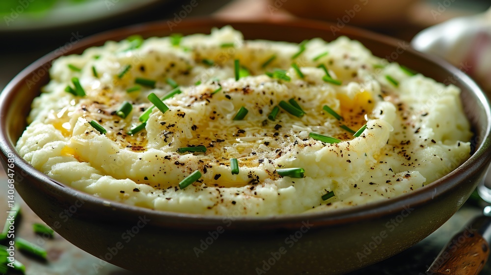 A comforting creamy mashed cauliflower dish A comforting creamy mashed cauliflower dish