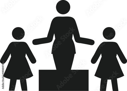 Vector illustration of female boss overseeing team, silhouette, leadership, business, professional, team management, corporate