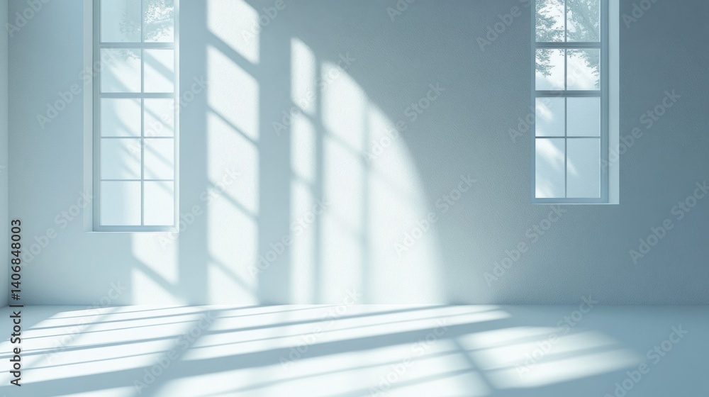 Obraz premium Bright Sunlight Streaming Through Windows in an Empty White Room