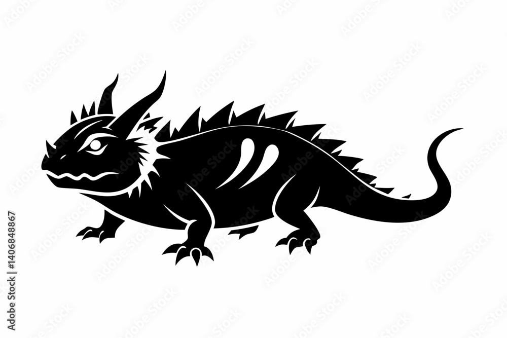 Fototapeta premium horned lizard silhouette line art vector illustration