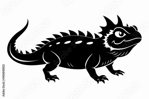 horned lizard silhouette line art vector illustration