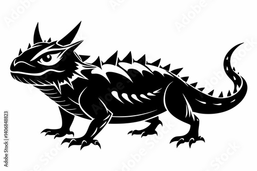 horned lizard silhouette line art vector illustration