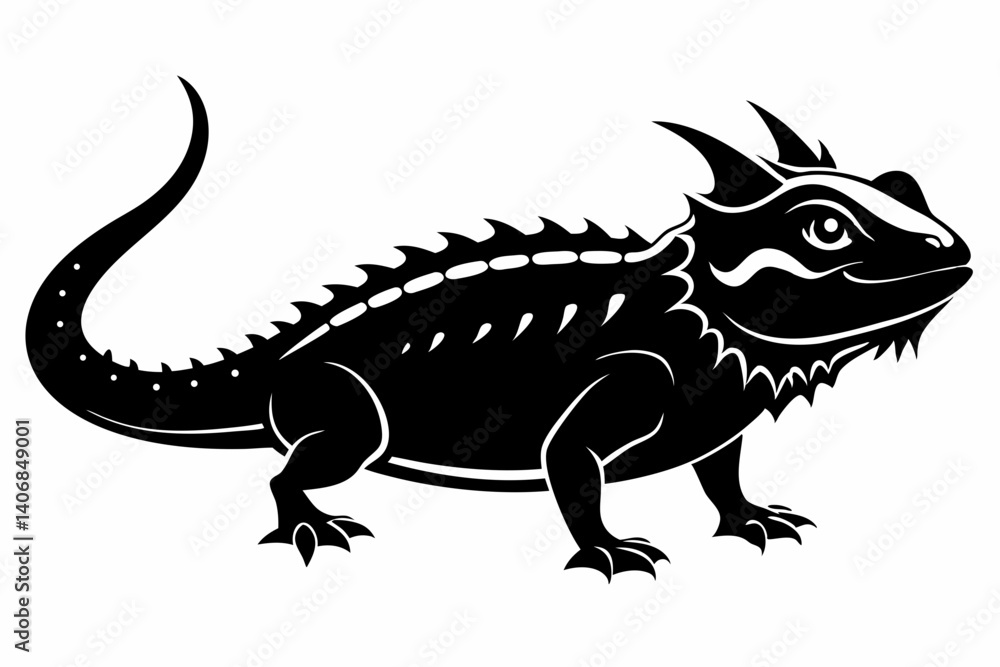 Naklejka premium horned lizard silhouette line art vector illustration
