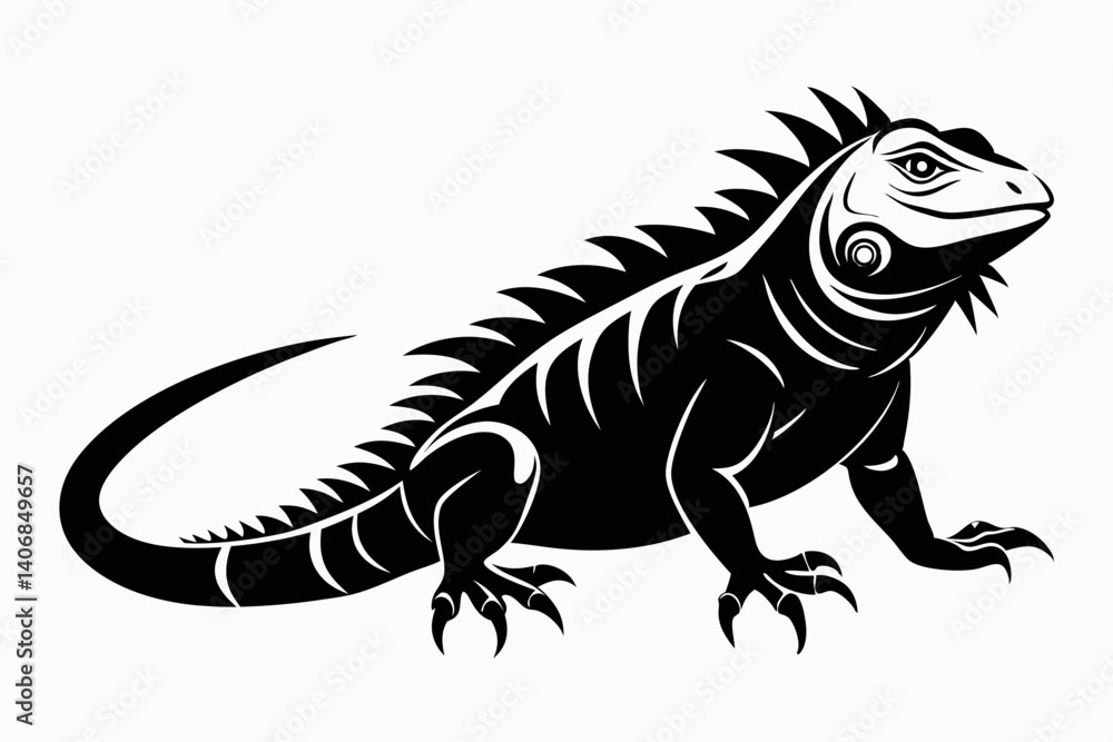 Obraz premium iguana silhouette line art vector illustration