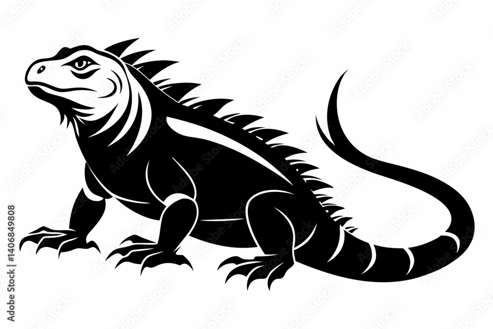 Obraz premium iguana silhouette line art vector illustration