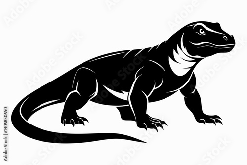 komodo dragon silhouette line art vector illustration