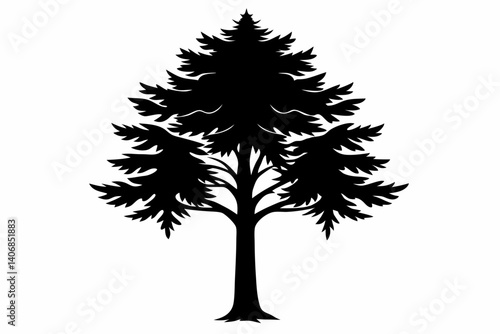 larch tree silhouette line art vector illustration