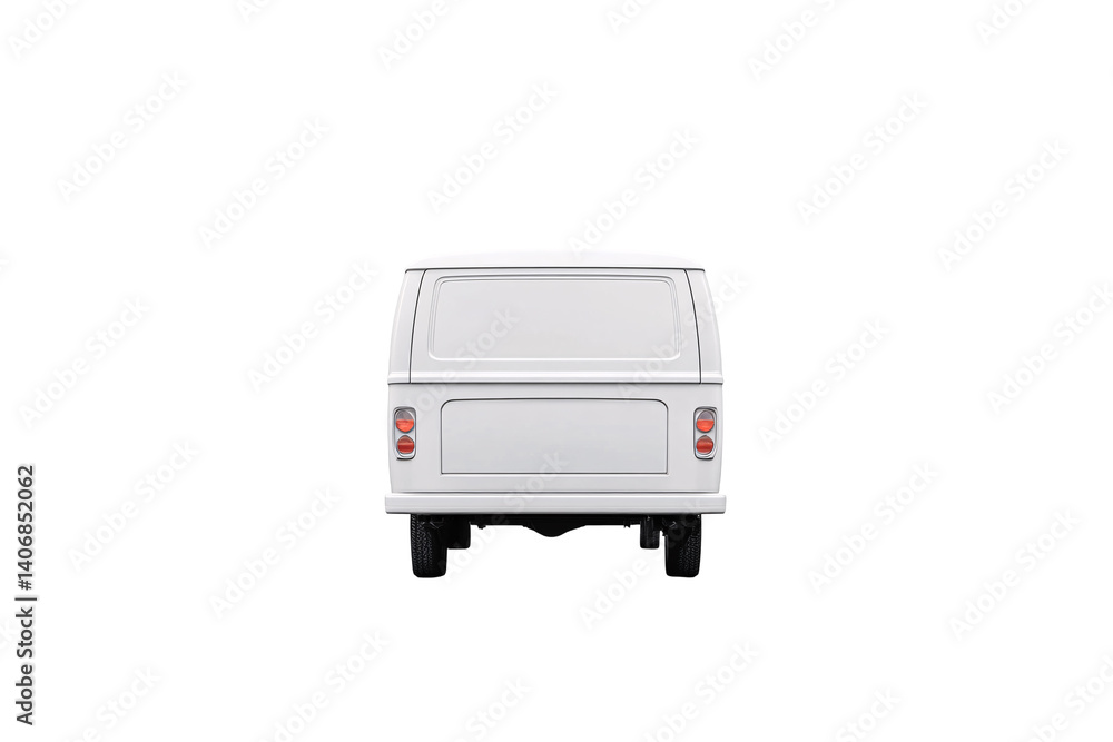 Isolated White Retro Van Back View Isolated White Retro Van Back View