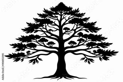 larch tree silhouette line art vector illustration