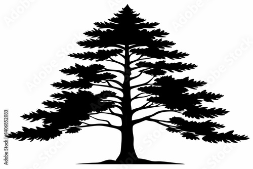 larch tree silhouette line art vector illustration