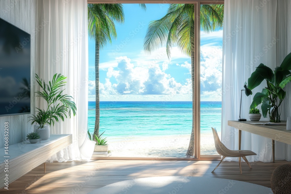 Fototapeta premium Tropical home office beachfront view