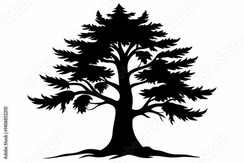 larch tree silhouette line art vector illustration