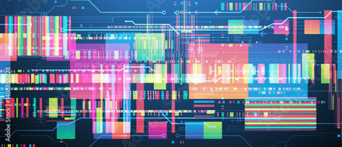 Obraz na płótnie Technological background with colorful squares glowing on a blue gradient. w salonie