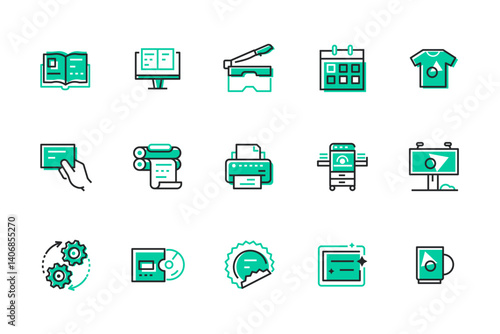 Printing and advertising - set of line design style icons