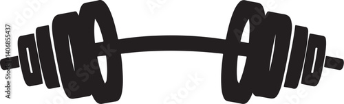 Silhouette of a barbell with weights icon for fitness and gym design