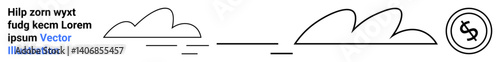 Stylized clouds, dashed lines, and a dollar coin design conveying speed or motion. Ideal for transportation, finance, trade, economy, growth, logistics modernity abstract line flat metaphor