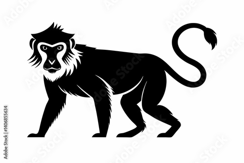 macaque silhouette line art vector illustration