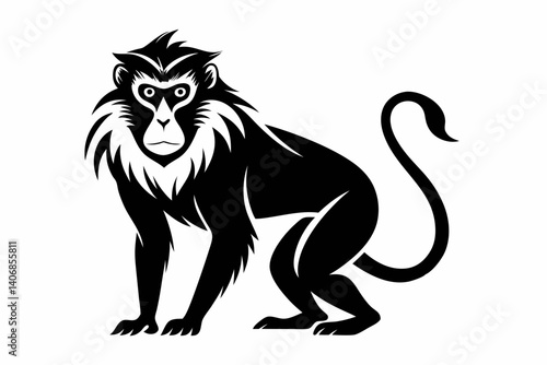 macaque silhouette line art vector illustration