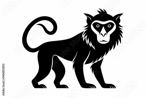 macaque silhouette line art vector illustration