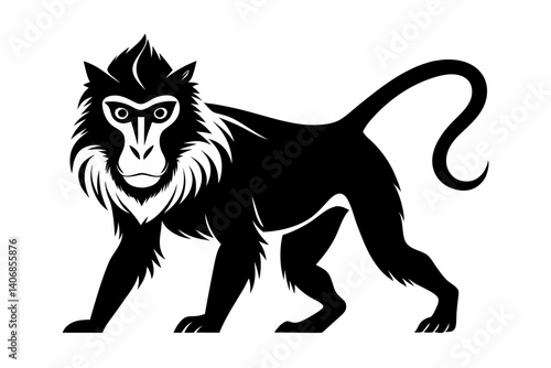 macaque silhouette line art vector illustration