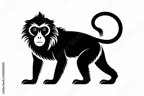 macaque silhouette line art vector illustration