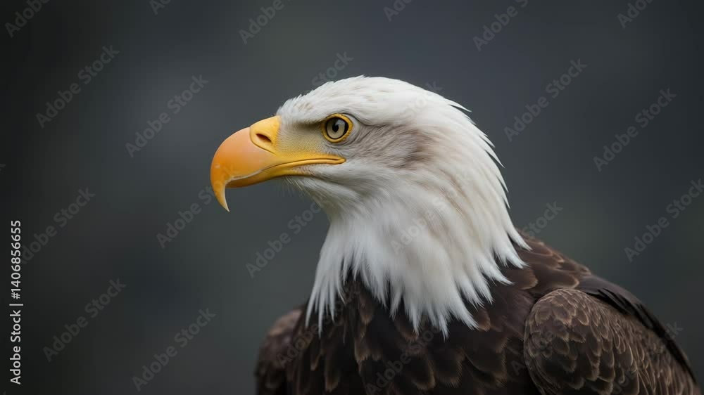 Majestic bald eagle perched gracefully, showcasing striking features and intricate feather details against a blurred natural background Majestic bald eagle perched gracefully, showcasing striking features and intricate feather details against a blurred natural background