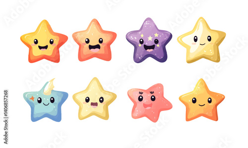 Set of vector star cute minimal cartoon characters illustrations