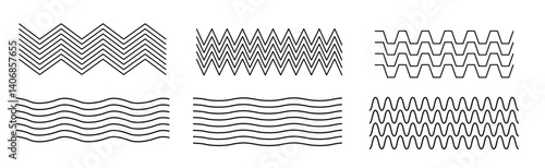Set of wavy - curvy and zigzag - criss cross horizontal lines
