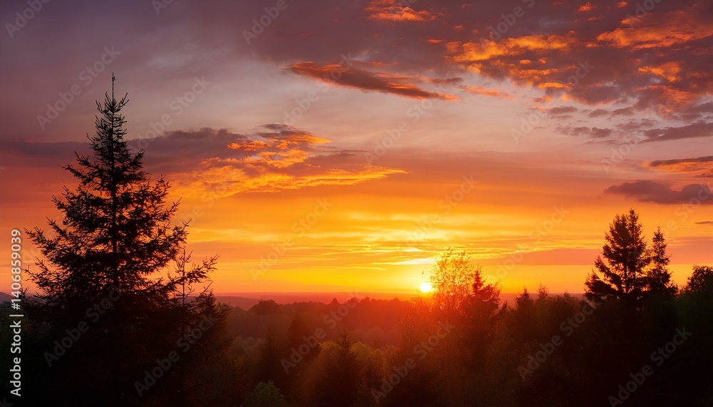 Fototapeta premium A soothing view with sunset over the forest 