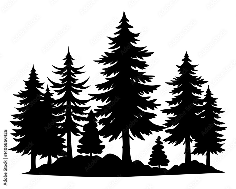Obraz premium Evergreen Trees Silhouette Vector & SVG | Pine & Forest Tree Vector for Outdoor Crafts