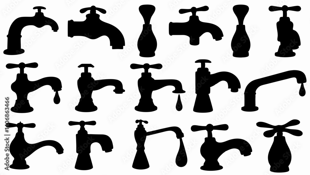 set of Faucet silhouette vector on white background