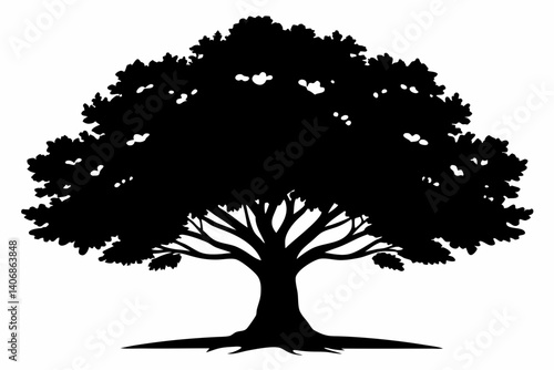 oak tree silhouette line art vector illustration