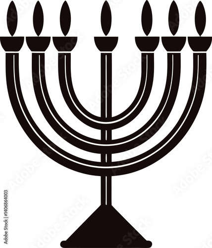 Menorah with Glowing Candles Silhouette on White Background