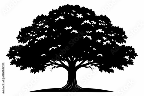 oak tree silhouette line art vector illustration